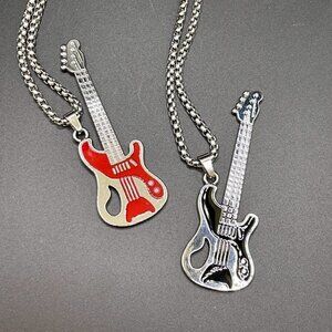 Electric Guitar Pendant and Necklace in Red and Black #1254
